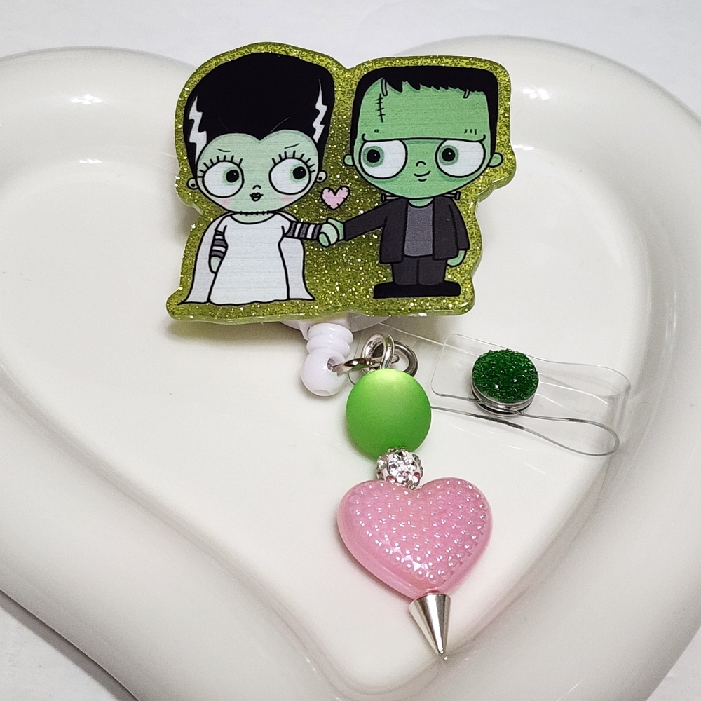 Valentine Badge Reel Frankenstein‎ Badge Clip ID Holder Valentines Day Heart